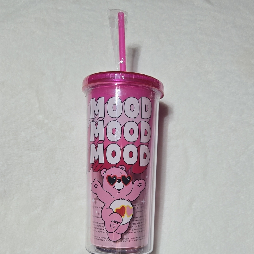 New Care Bears "Mood" Pink Tumbler with Hearts